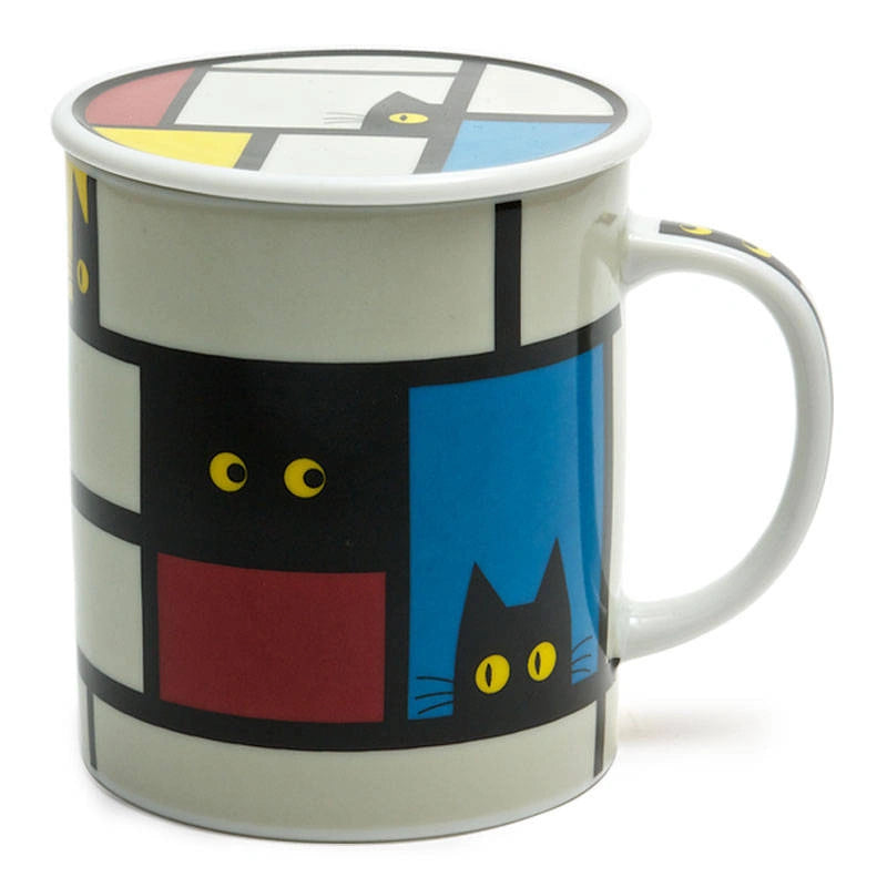 Cubist Cat 8 Oz. Lidded Mug - Gray