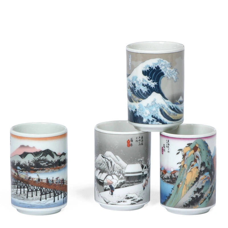 Tea Cup Set of 4 cups, Tokaido Scenes