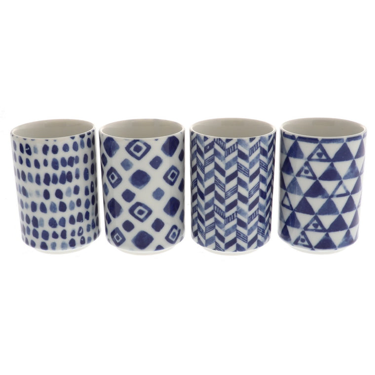 Tea Cup Set of 4 cups, Indigo Textile Designs