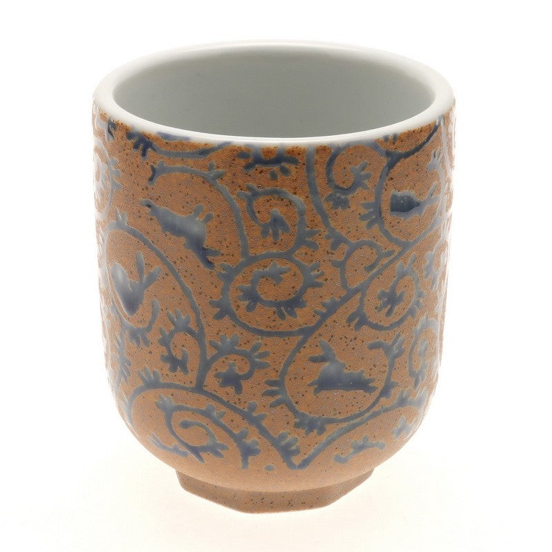 Blue on Brown Rabbit Arabesque design, Tea Cup